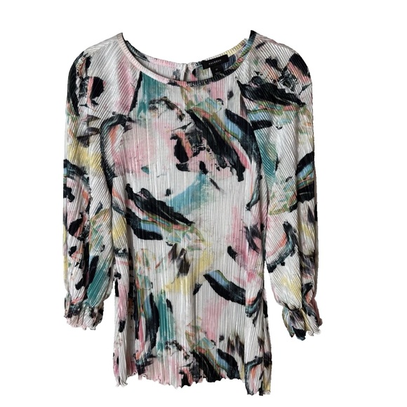 Halogen Tops - Halogen Blouse Size Medium Top 3/4 Sleeves Pleated Stretch Blue Pink White Black